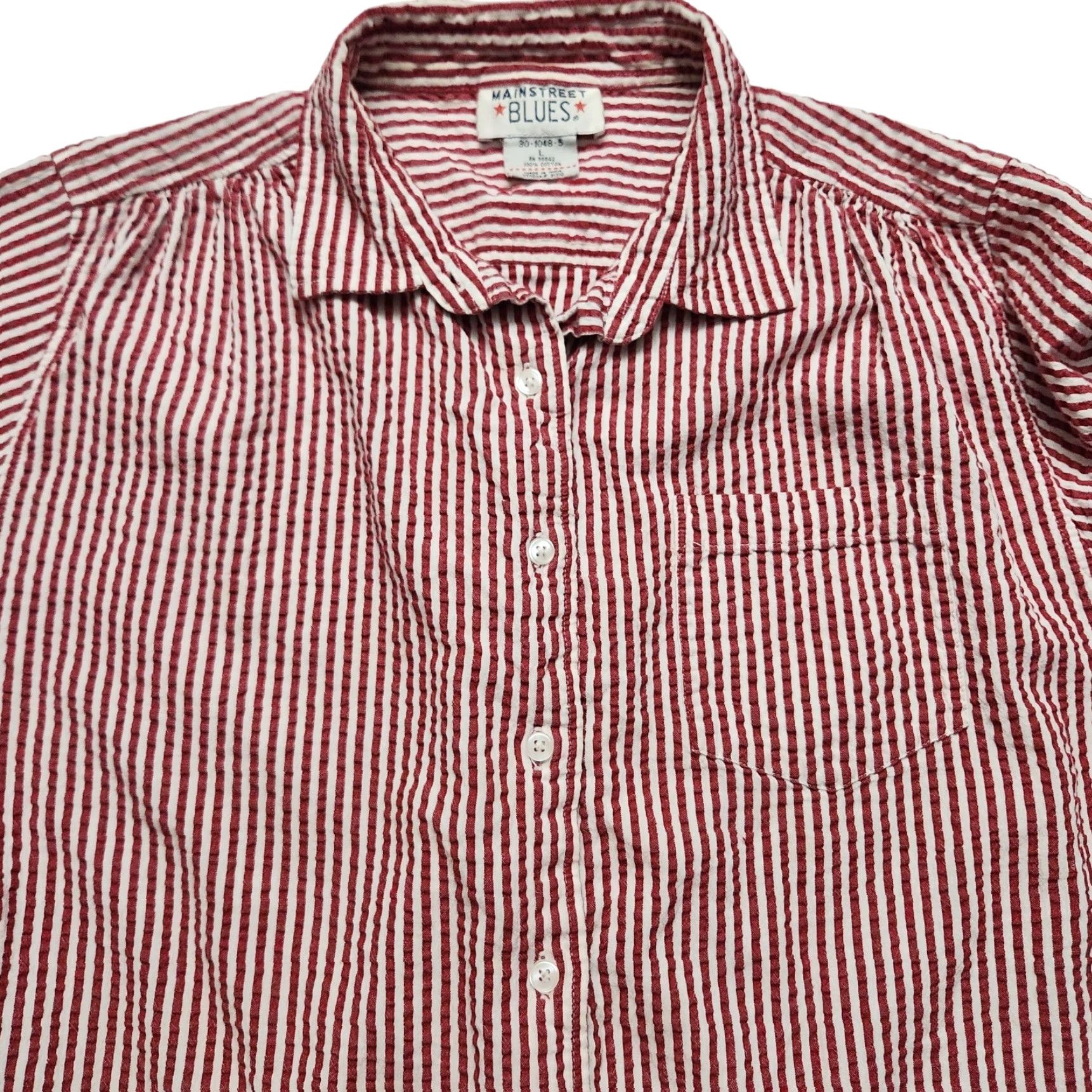 Vintage VINTAGE Mainstreet Blues Shirt Womens L Red Seersucker Candy Stripe Front Pocket Size L / US 10 / IT 46 - 2 Thumbnail