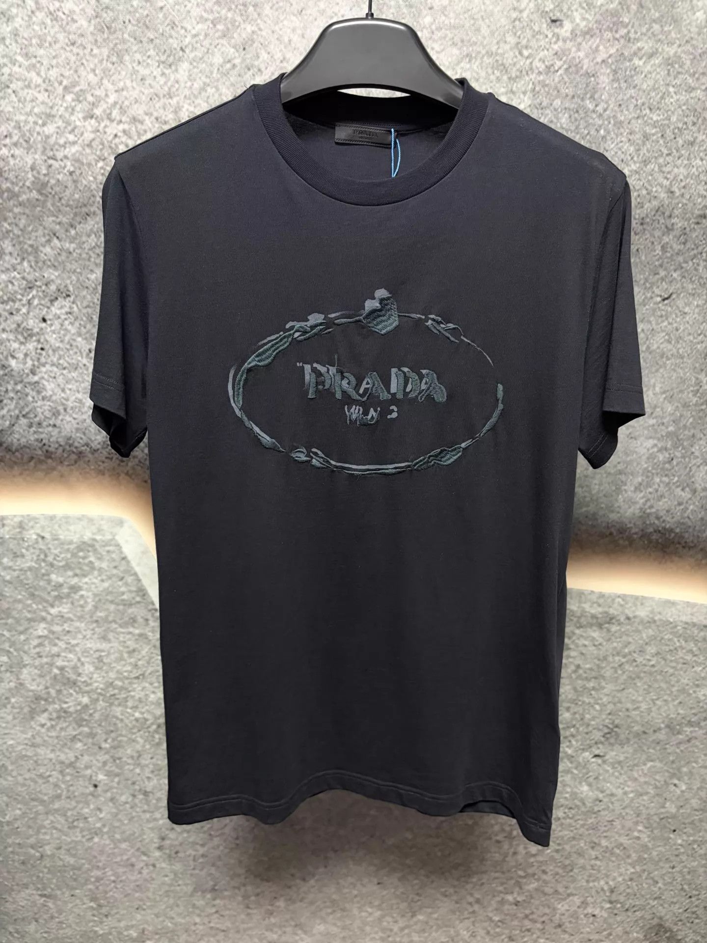 Prada Prada Men's Black Crew Neck Embroidered Logo SS Tee M Size US M / EU 48-50 / 2 - 1 Thumbnail