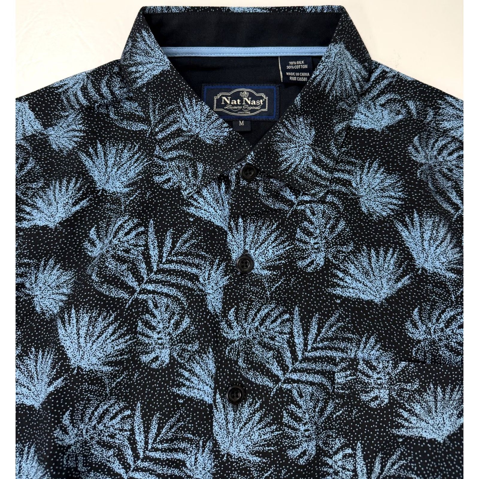 Nat Nast VINTAGE Nat Nast Shirt Men M Hawaiian Palm Frond Pointilism Aloha Luau Silk Cotton Black Summer Beach Tropic Nat Nast Luxury Originals Size US M / EU 48-50 / 2 - 2 Thumbnail