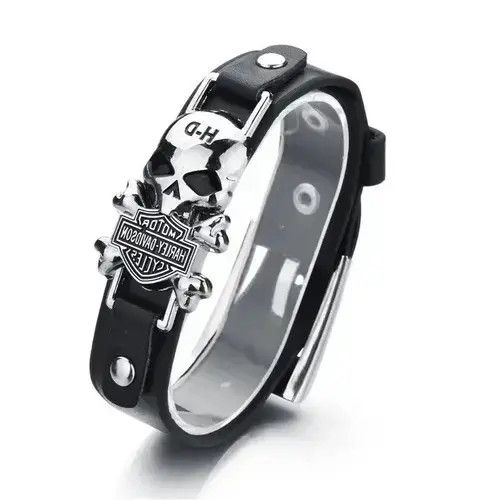 Jewelry Vintage Classic Gothic Leather Punk Woven Skull Bracelet Size ONE SIZE - 2 Thumbnail