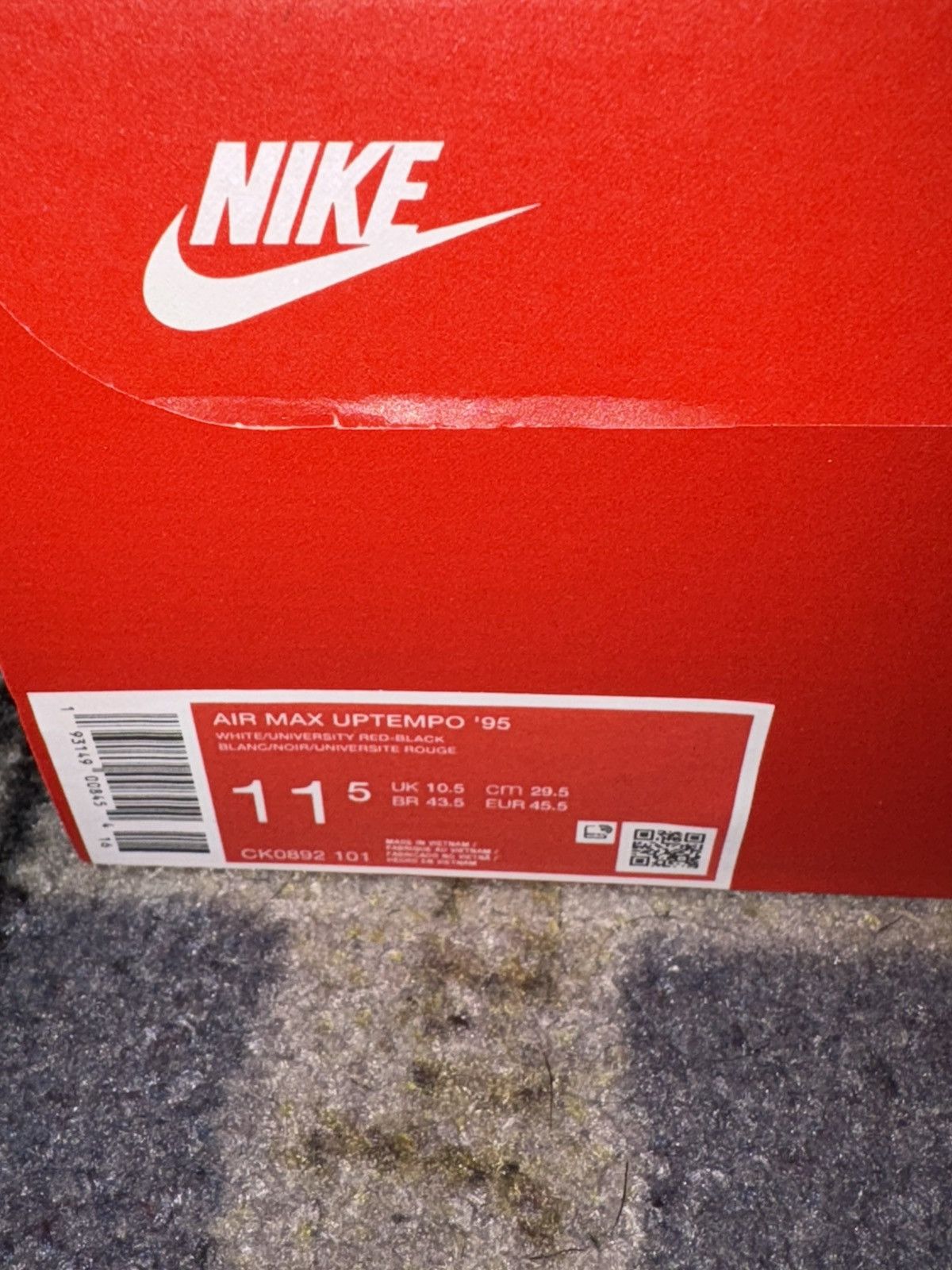 Nike Nike Air Max Uptempo 95 White Red Black Size US 11.5 / EU 44-45 - 5 Thumbnail