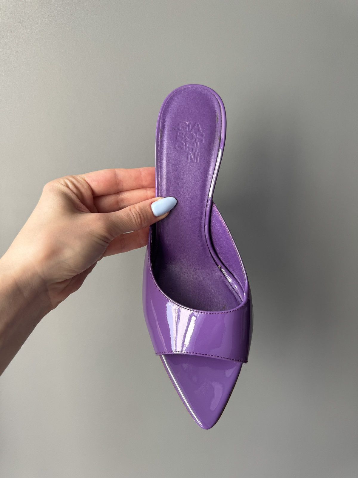 GIA BORGHINI GIABORGHINI Perni 100mm Patent Leather Purple Sandals Size US 9 / IT 39 - 2 Thumbnail