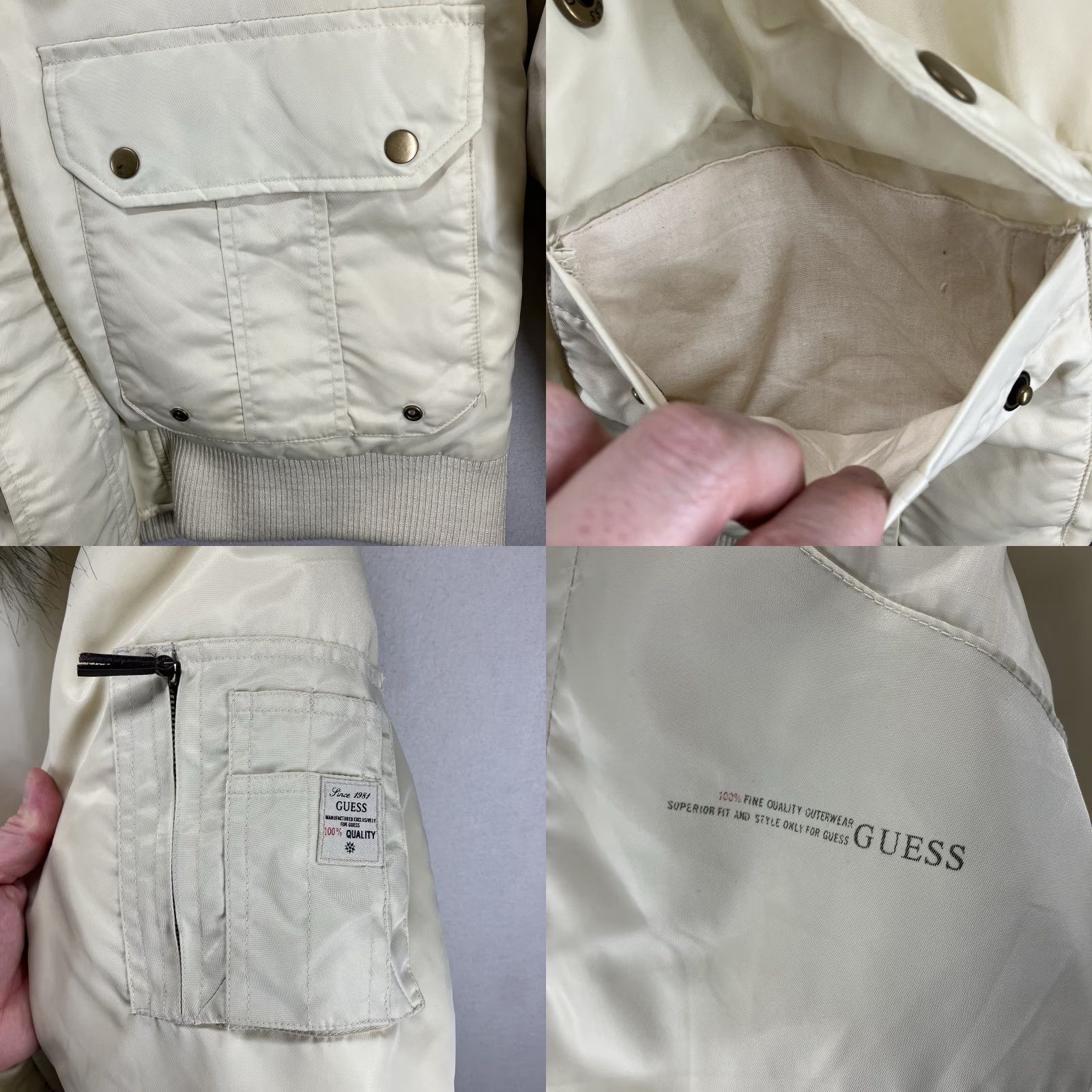 Guess GUESS Women's Puffer Jacket Down Feather Filled Full Zip Faux Fur Hood Large Beige Mid-Length Winter Fall Size L / US 10 / IT 46 - 9 Thumbnail