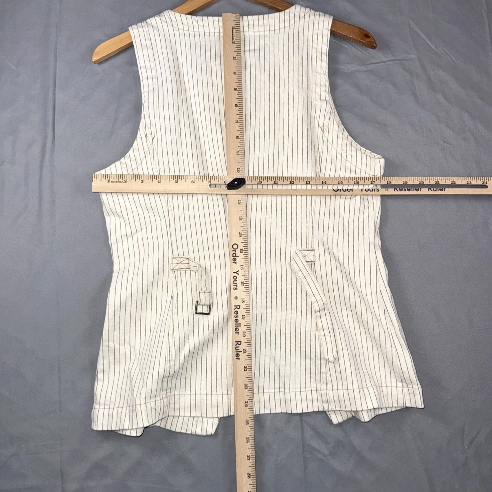 Marine Layer Marine Layer Blouse Womens L White Striped Button Front Sleeveless Twill Top Size L / US 10 / IT 46 - 6 Thumbnail