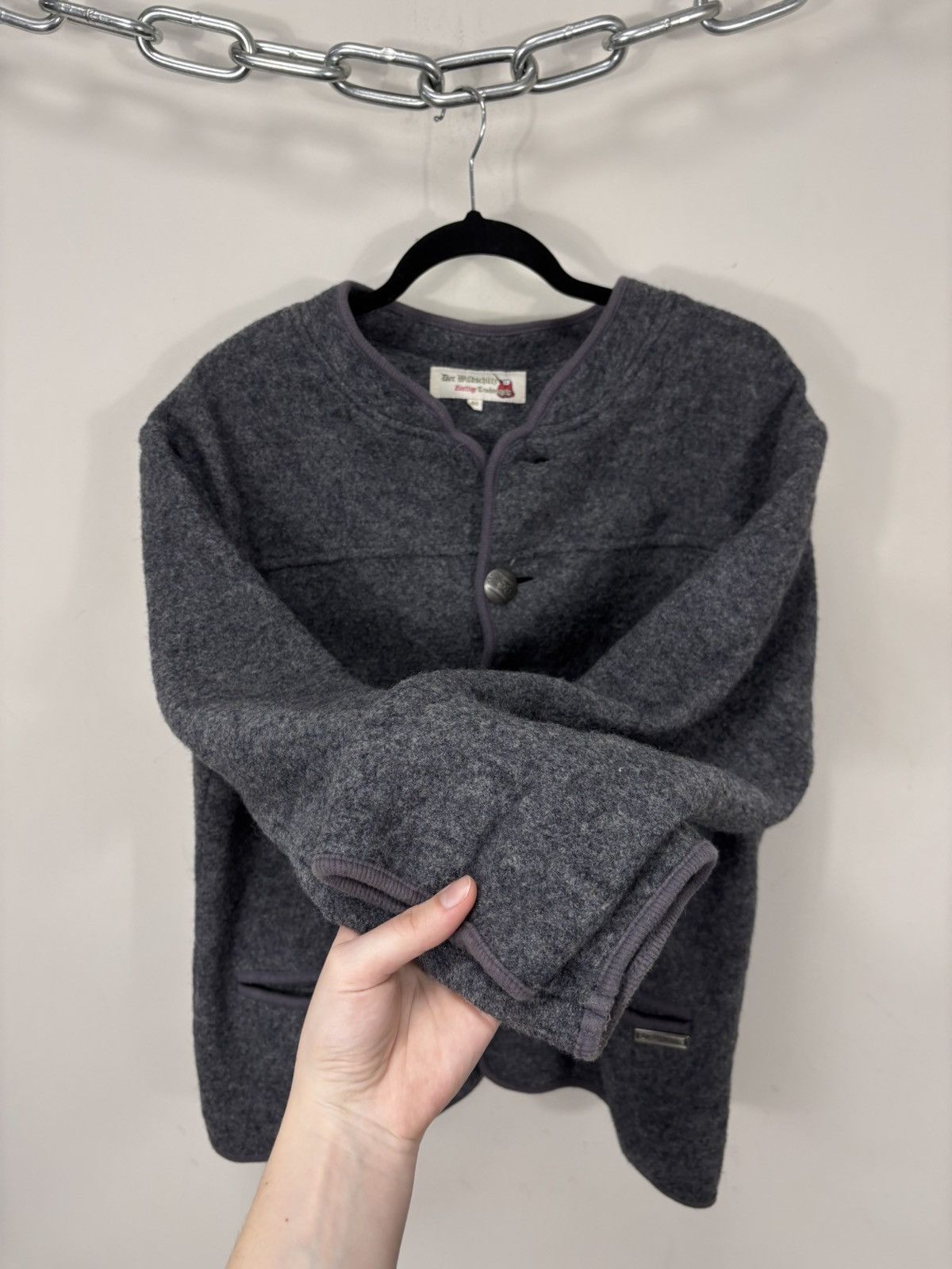 Other Vintage Der Wildschutz Trachten Grey Wool Cardigan Jacket Size L / US 10 / IT 46 - 9 Thumbnail