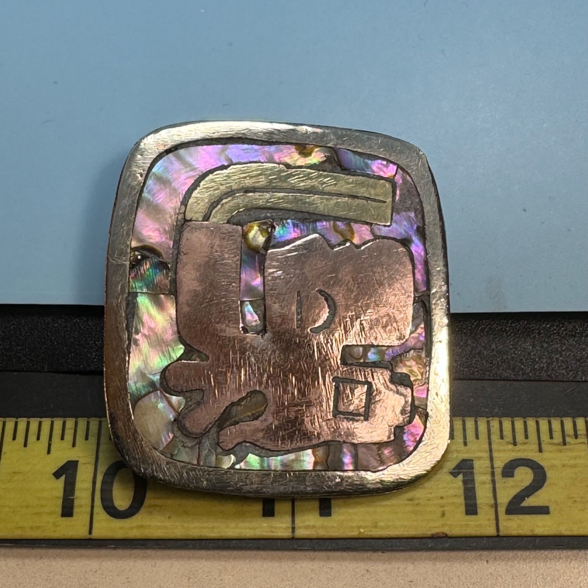 Vintage Antique Sterling Silver Brass Copper Abalone Aztec Face Broo Size ONE SIZE - 6 Thumbnail