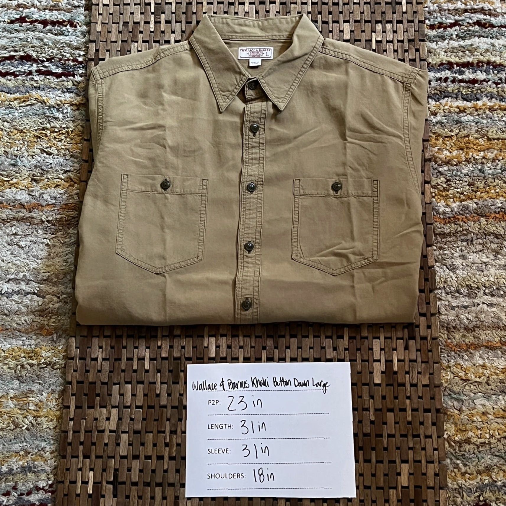 Wallace & Barnes J.Crew Large L Tan Brown Button Down Shirt Two Pocket Military Jacket Mens