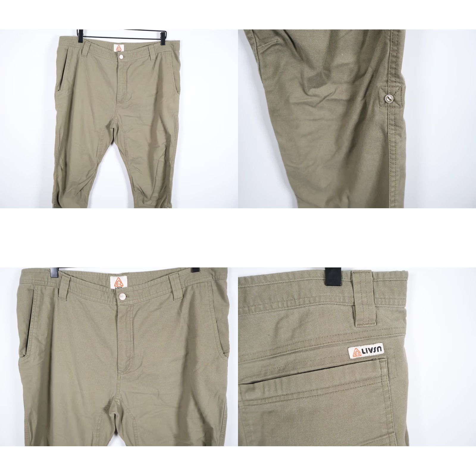 Olive LIVSN Pants Men's 38 x 32 Olive Green Roll Tab Stretch Hiking Chino Casual Lightweight Cotton Blend Spandex Size US 38 / EU 54 - 9 Thumbnail