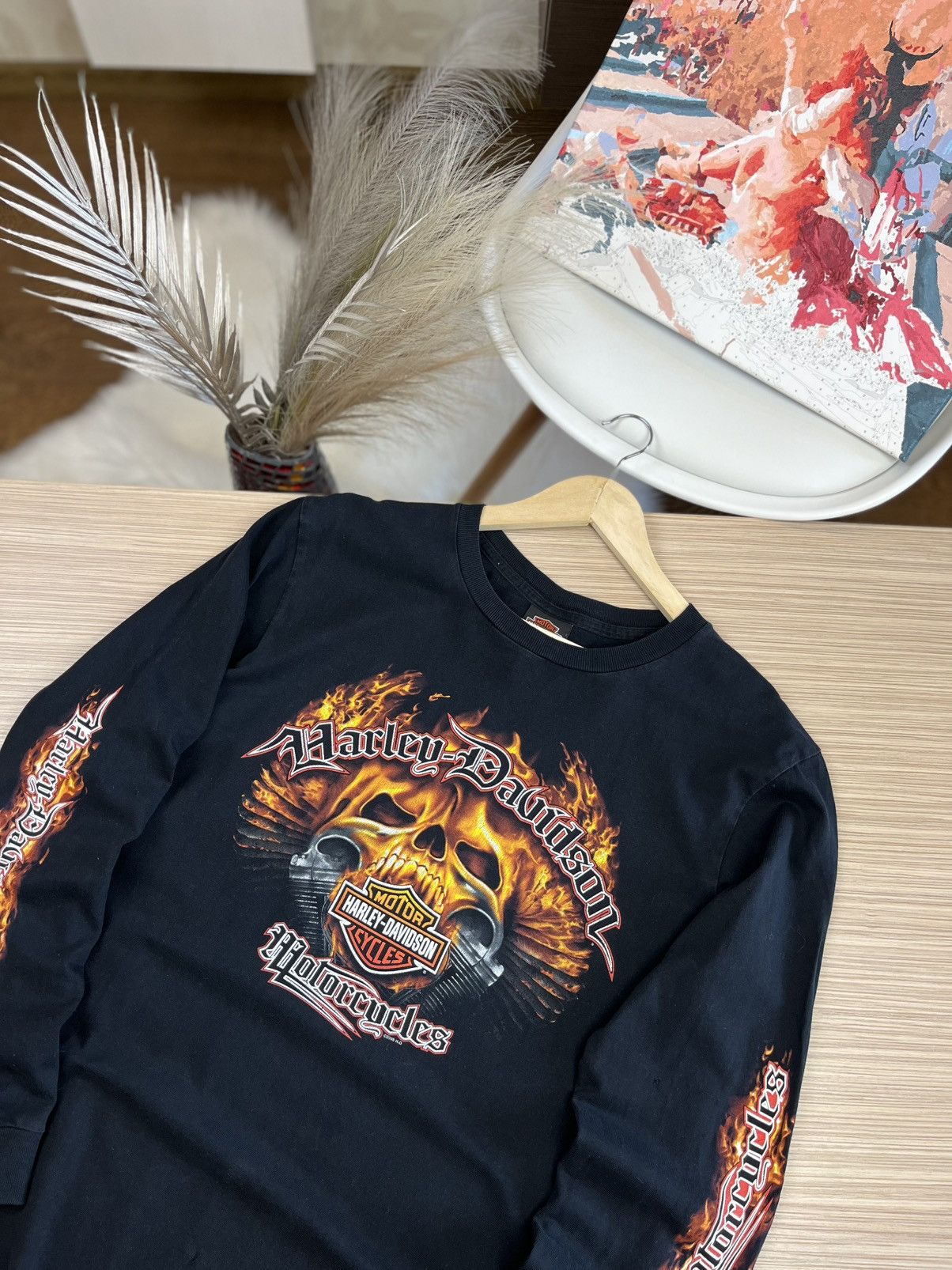 Harley Davidson × Vintage Harley davidson longsleeve shirt flame Size US M / EU 48-50 / 2 - 2 Thumbnail