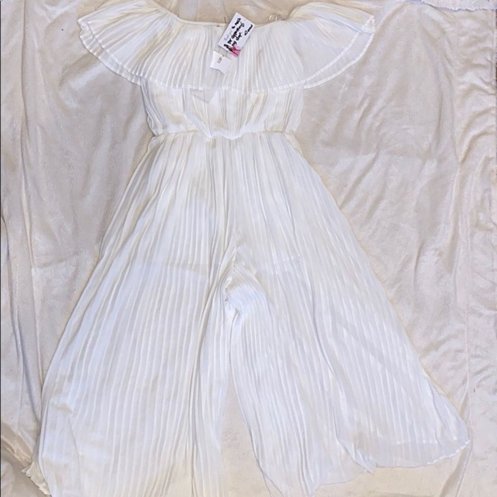 Other Endless Rose Off-Shoulder Pleated Midi White Jumpsuit | Sz S Size 27" / US 4 / IT 40 - 3 Thumbnail