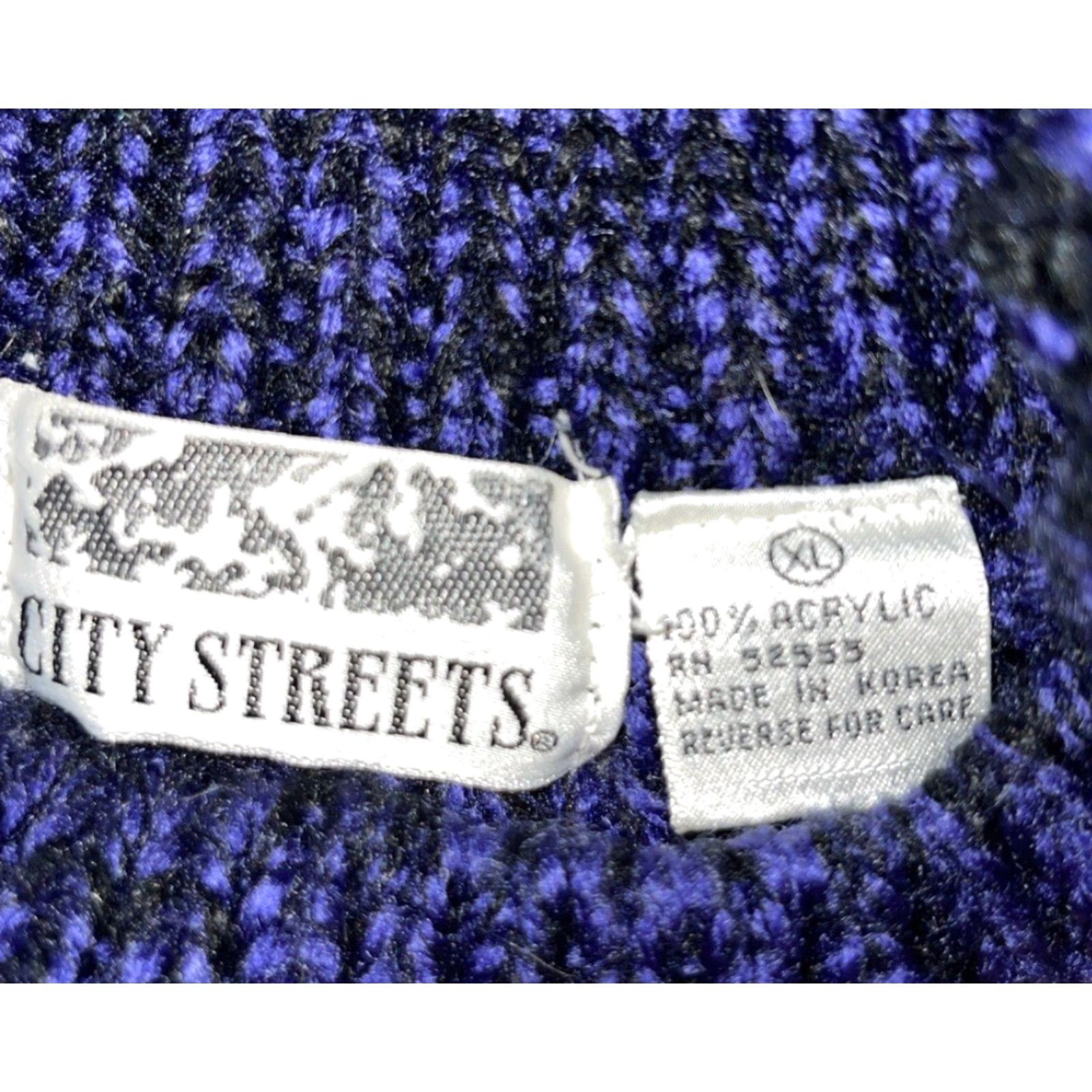 Etro VINTAGE City Streets Sweater Shirt Unisex XL Black Purple Teal 1990s Retro Knit Acrylic Size US XL / EU 56 / 4 - 2 Thumbnail
