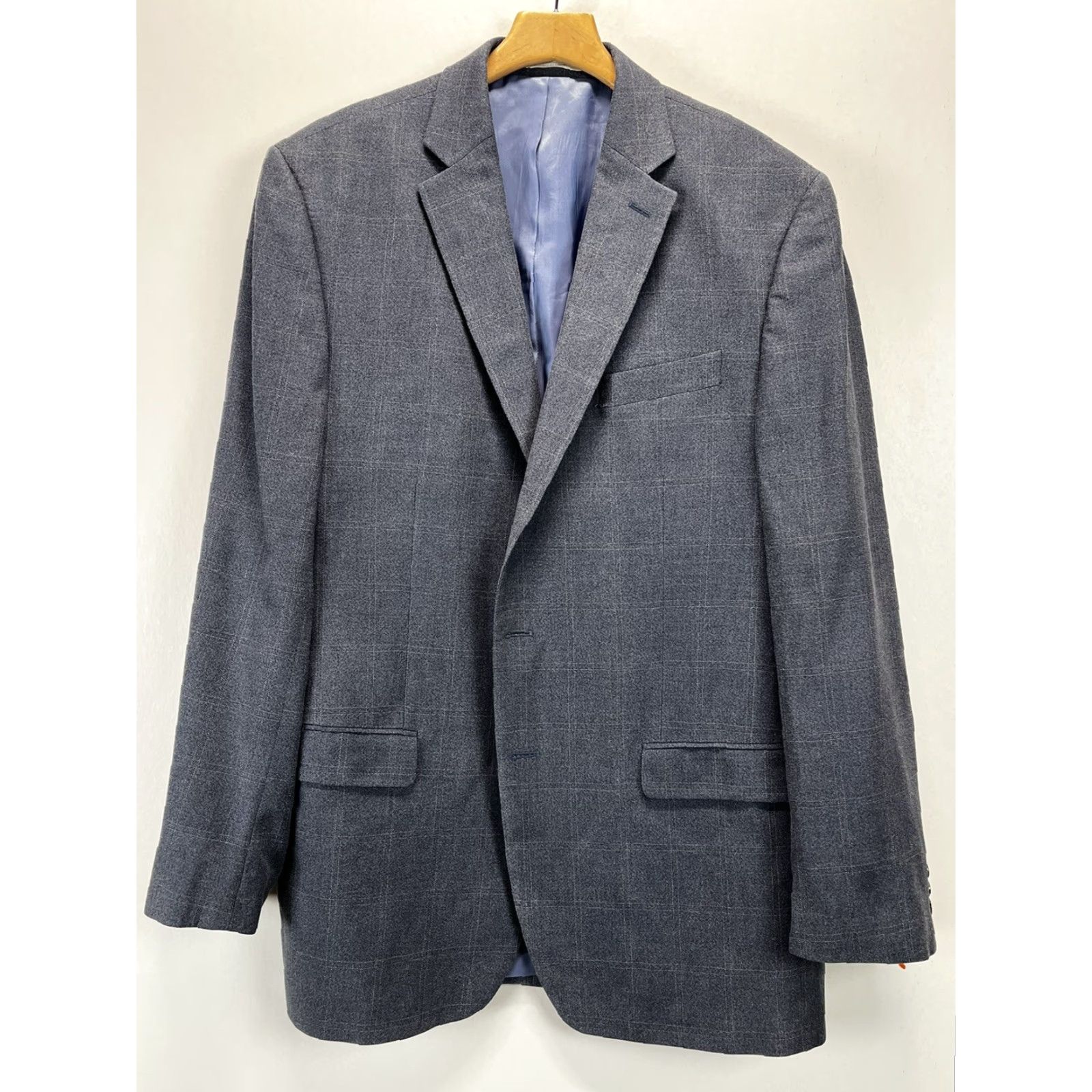 Ralph Lauren VINTAGE Ralph Lauren LRL Blue Windowpane Blazer Jacket Mens 44 Two-Button 32" Jacket 44 Blue Mens Blazer - Classic Modern Fit Size 44R - 3 Thumbnail