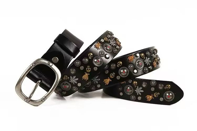Leather Gothic Punk Skull Skeleton Cow Leather Belt Size ONE SIZE - 3 Thumbnail
