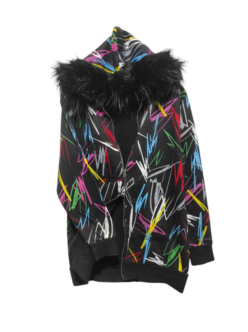 If Six Was Nine Black Multicolor Double Zip Fur Hoodie LGB i6w9 style Size US M / EU 48-50 / 2 - 2 Thumbnail