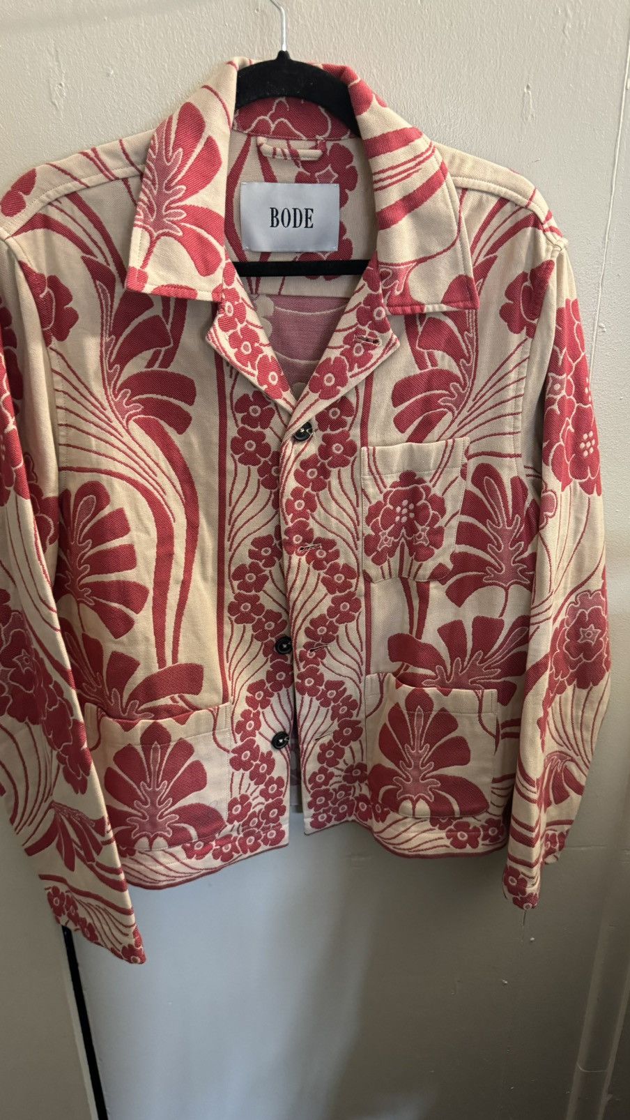 image of Bode Nouveau Monstera Overshirt in Red, Men's (Size Medium)