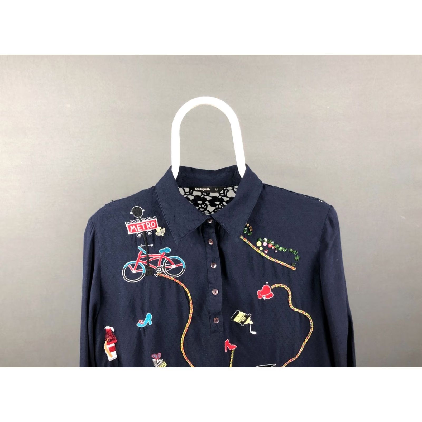 Desigual Desigual Women's Blouse M Dark Blue Cotton Embroidered Size M / US 6-8 / IT 42-44 - 4 Thumbnail