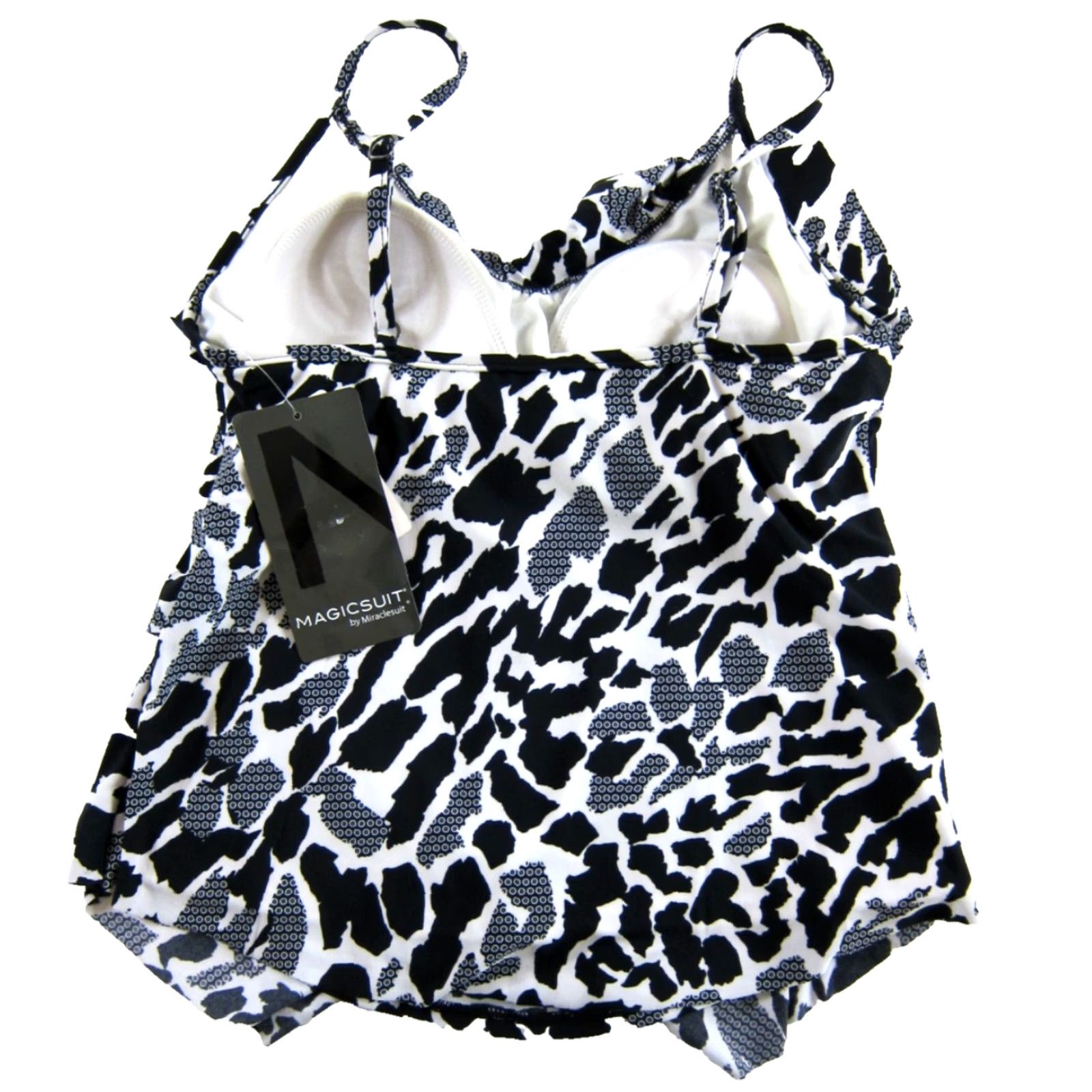 Vintage NWT Miraclesuit Black White Abstract Layered Tiered Tankini Swim Top 10 Size L / US 10 / IT 46 - 2 Thumbnail