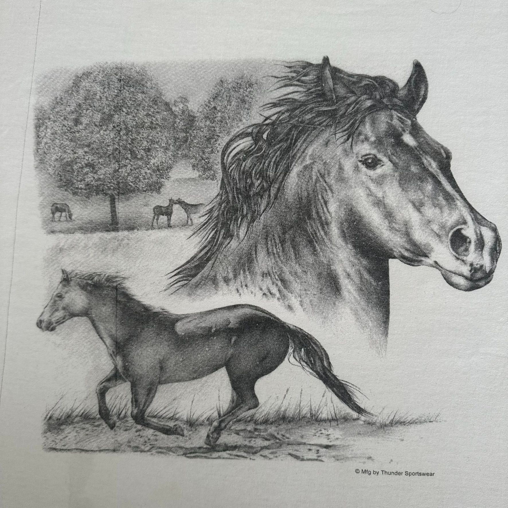 Jerzees Vintage 90s Horses Nature T-Shirt Western Wildlife Art Tee Size US XL / EU 56 / 4 - 2 Thumbnail