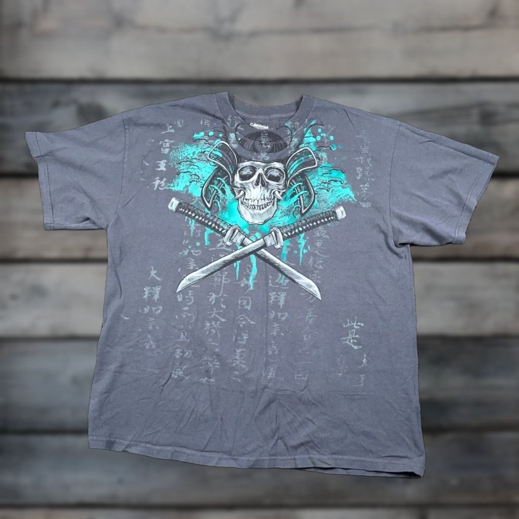 Carbon VINTAGE Carbon Skull Sword Print T-Shirt Adult XL Dark Gray Retro Grunge Mens Size US XL / EU 56 / 4 - 1 Thumbnail