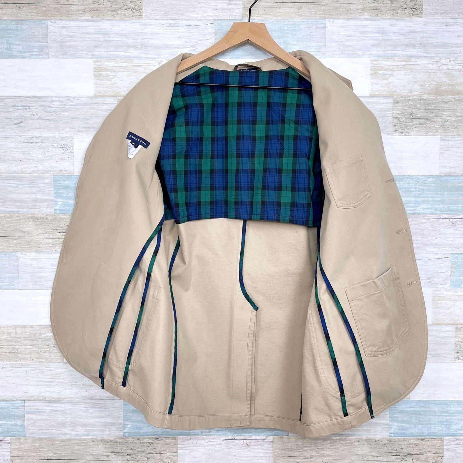 Lands' End Lands End Twill Sport Coat Beige Elbow Patches Mens 40R Size 40R - 6 Thumbnail