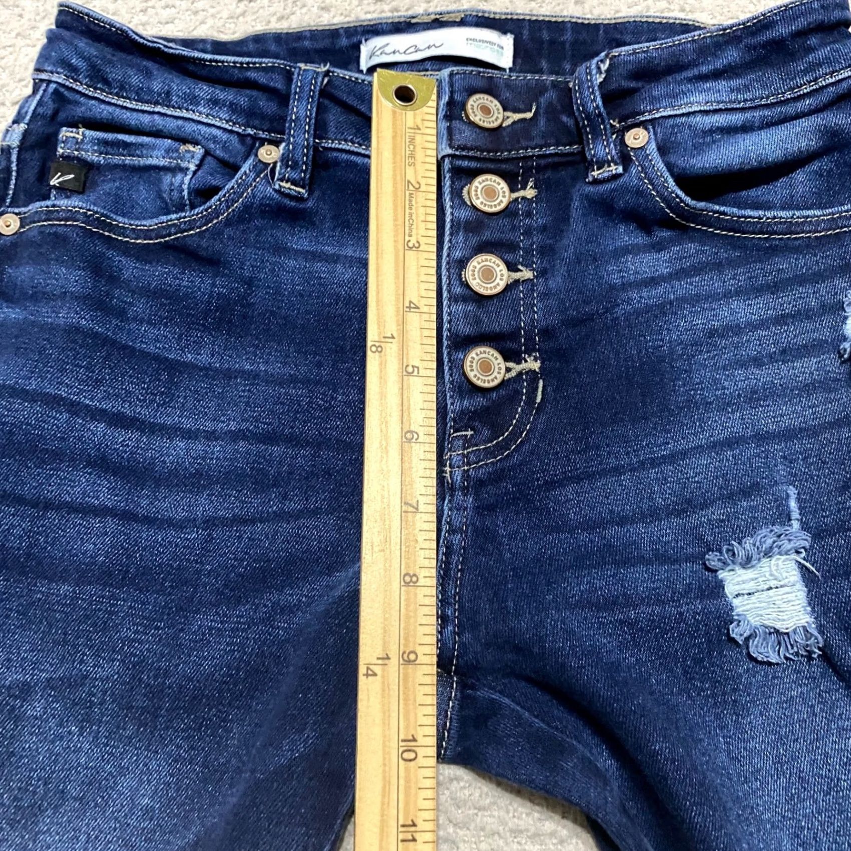 Vintage KanCan Womens Jeans 26 Blue Denim Dark Wash Skinny Distressed High Rise Stretch Button Zip Pocket 5-Pocket Regular Inseam 26in Size 26" / US 2 / IT 38 - 7 Thumbnail