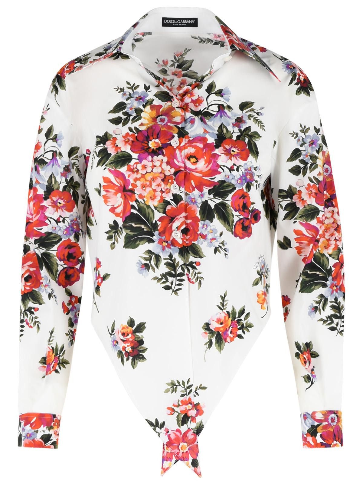 Dolce & Gabbana DOLCE & GABBANA 'Fiori' White Cotton Shirt Size XS / US 0-2 / IT 36-38 - 1 Thumbnail