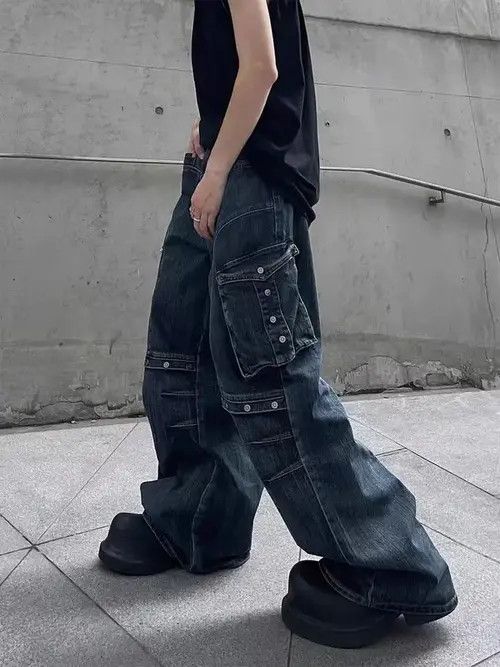 Japanese Brand × Jean Retro heavy duty workwear large pocket wide leg jeans Size US 32 / EU 48 - 1 Thumbnail