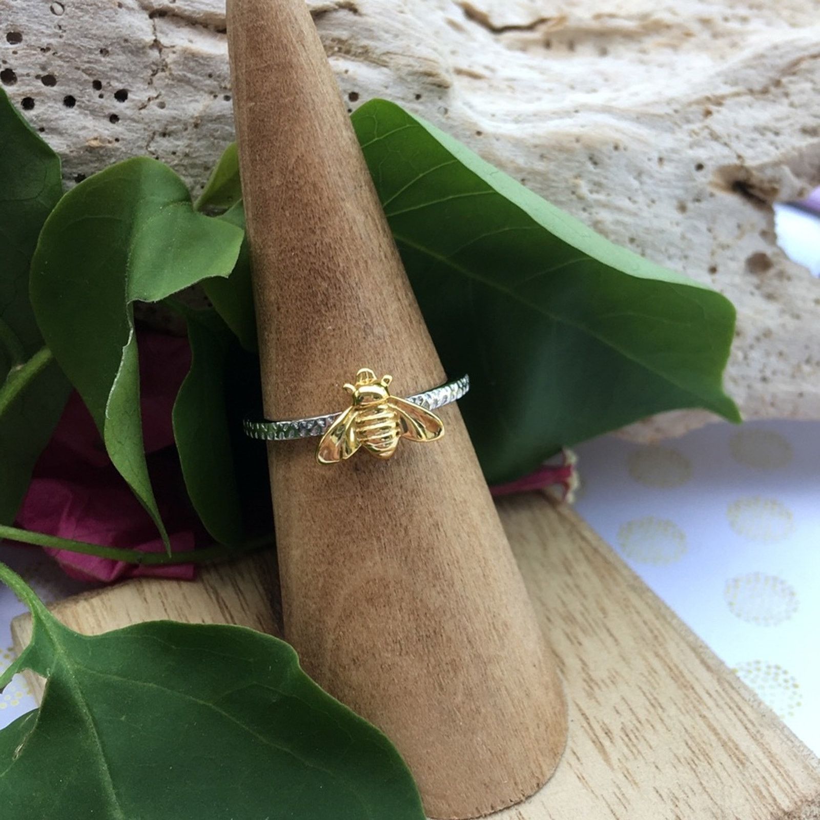 The Unbranded Brand Bee Two-Tone Sterling Silver Yellow Gold Ring Size ONE SIZE - 1 Thumbnail