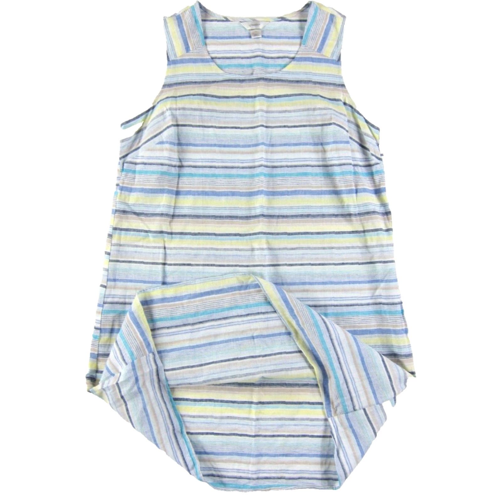 Vintage Cj Banks Linen Cotton Blue Yellow White Brown Stripe Tunic Tank Sun Dress 1X Size XL / US 12-14 / IT 48-50 - 6 Thumbnail