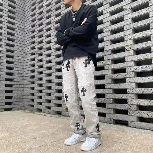 Jean Croix Cross Stitched Washed Denim Pants Size US 32 / EU 48 - 2 Thumbnail