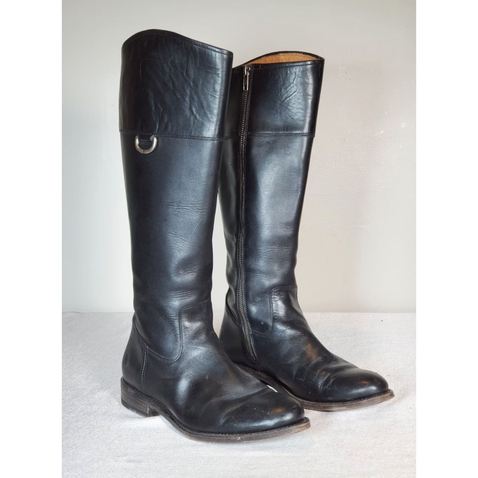 Frye FRYE Jayden D Ring Black Leather Tall Zip Riding Boots Women 8 B Knee High Block Heel Leather Lining Vintage: No Size US 8 / IT 38 - 2 Thumbnail