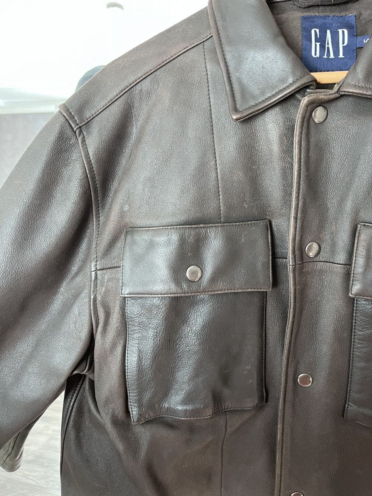 Gap 00s Gap Distressed Brown Button Leather Jacket Size US L / EU 52-54 / 3 - 3 Thumbnail