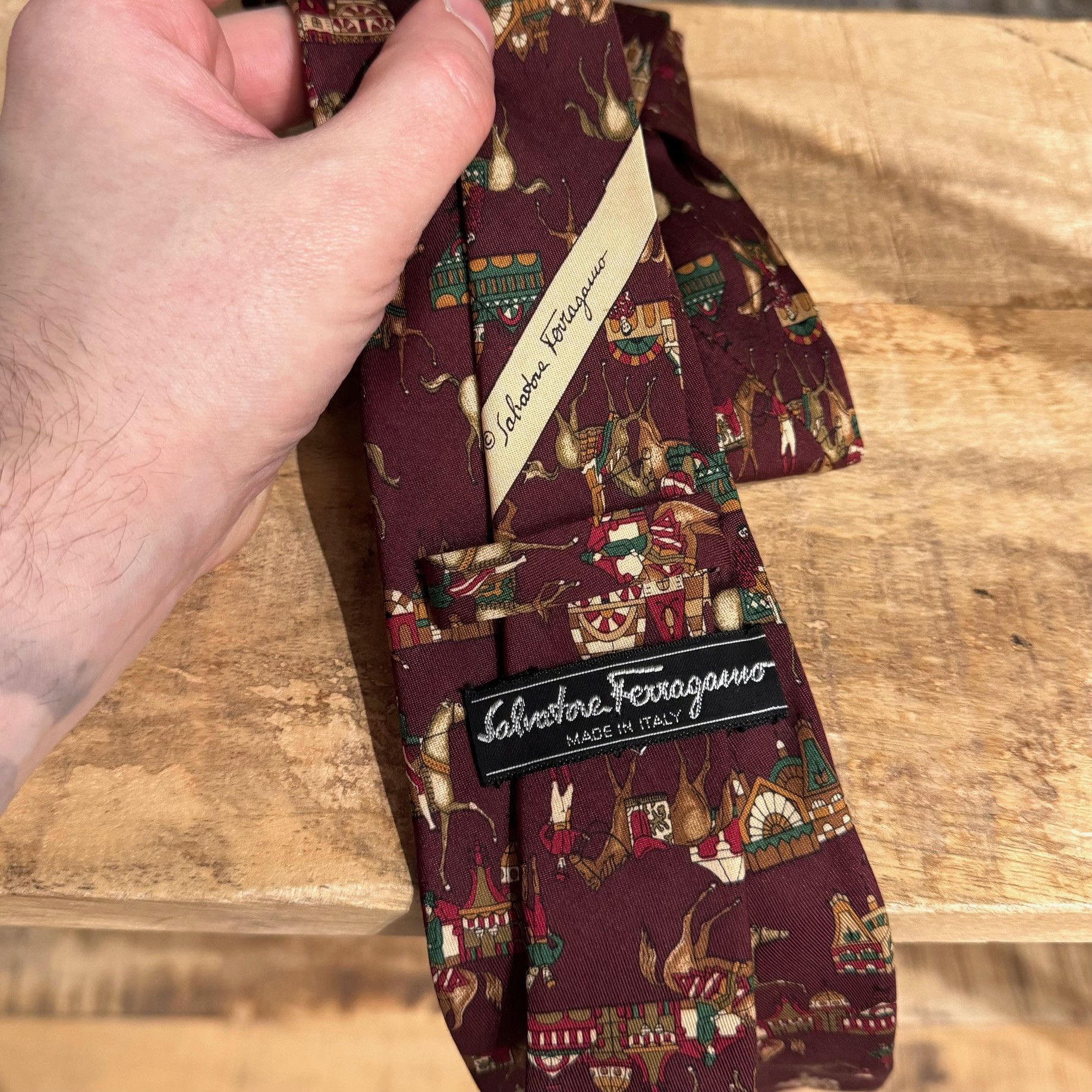 Salvatore Ferragamo Salvatore Ferragamo Burgundy Red Horseback Riding Silk Tie Size ONE SIZE - 4 Thumbnail