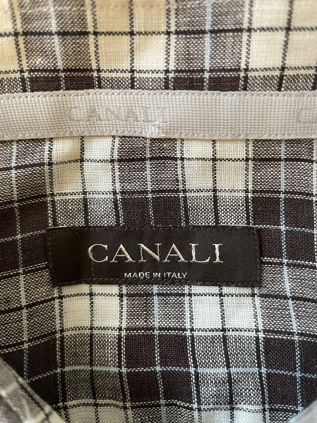 Canali Check Print Linen Shirt Size US XL / EU 56 / 4 - 4 Thumbnail