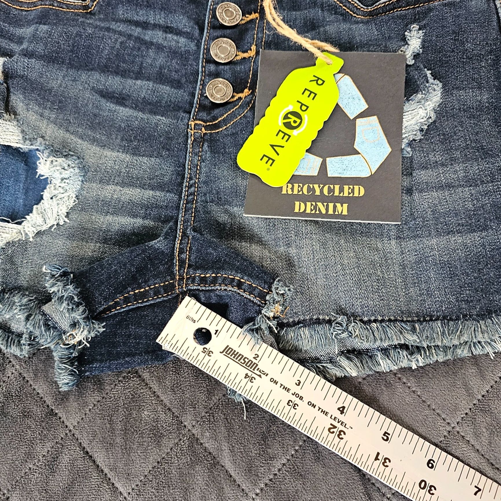 Denime INDIGO REIN Denim Shorts - Super High-Rise, 3, Juniors, Blue, 5-Pocket, Distressed, Button/Zipper, Cotton/Spandex, Casual Wear, Women, Size 3 Size 26" / US 2 / IT 38 - 7 Thumbnail