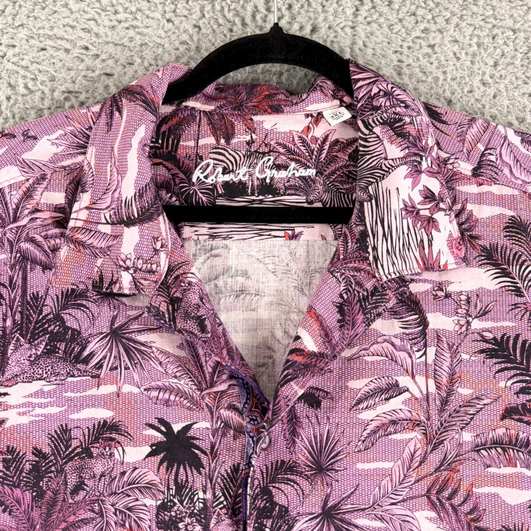 Robert Graham Robert Graham Button Up Shirt Mens 3XL Purple Tropical Zebra Linen Classic Fit Shirt Size US XXL / EU 58 / 5 - 2 Thumbnail