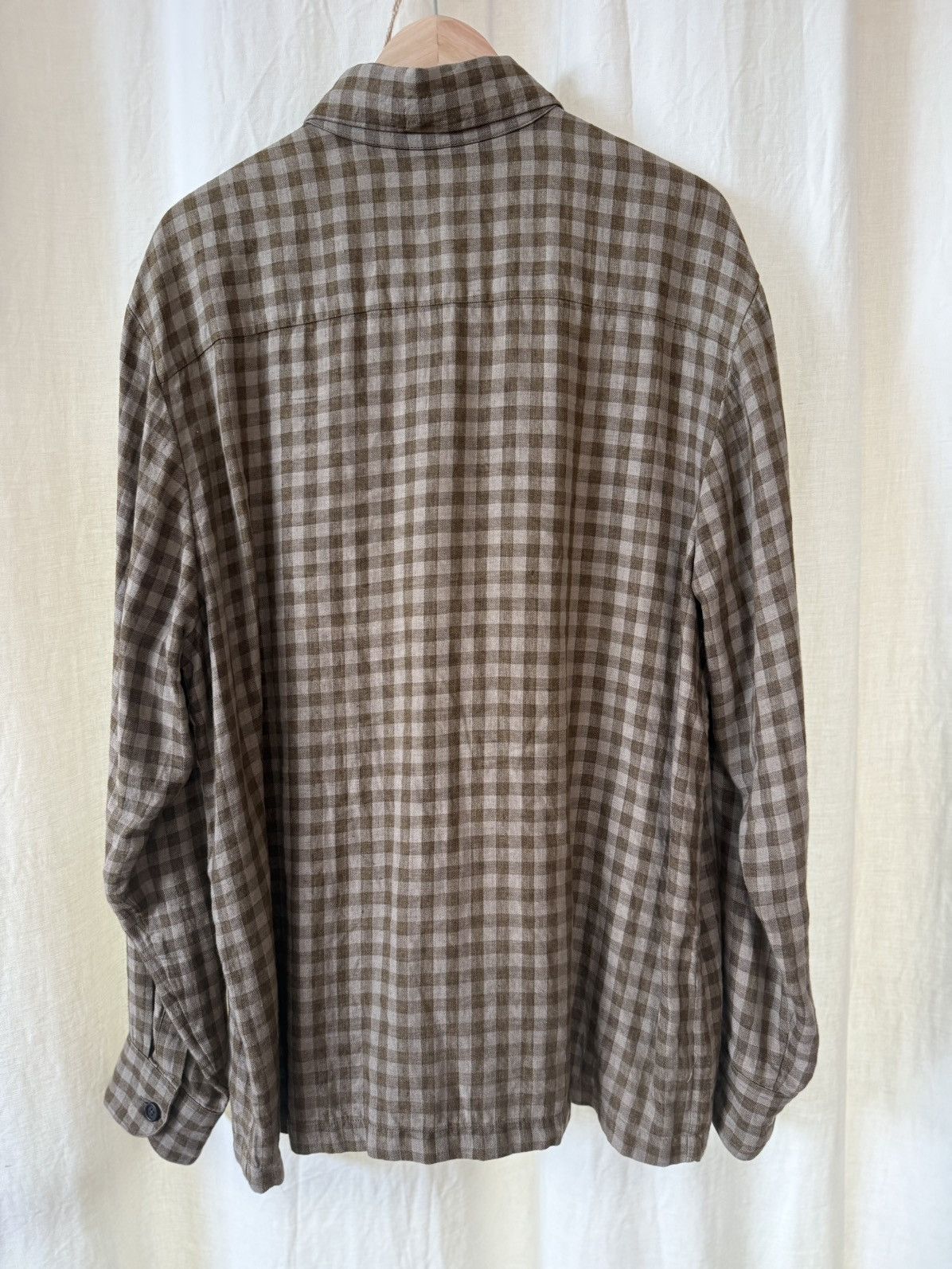 Flat Hem Shirt / Yarn Dyed Linen Check / Ss25 in Beige, Men's — image 5 of 5