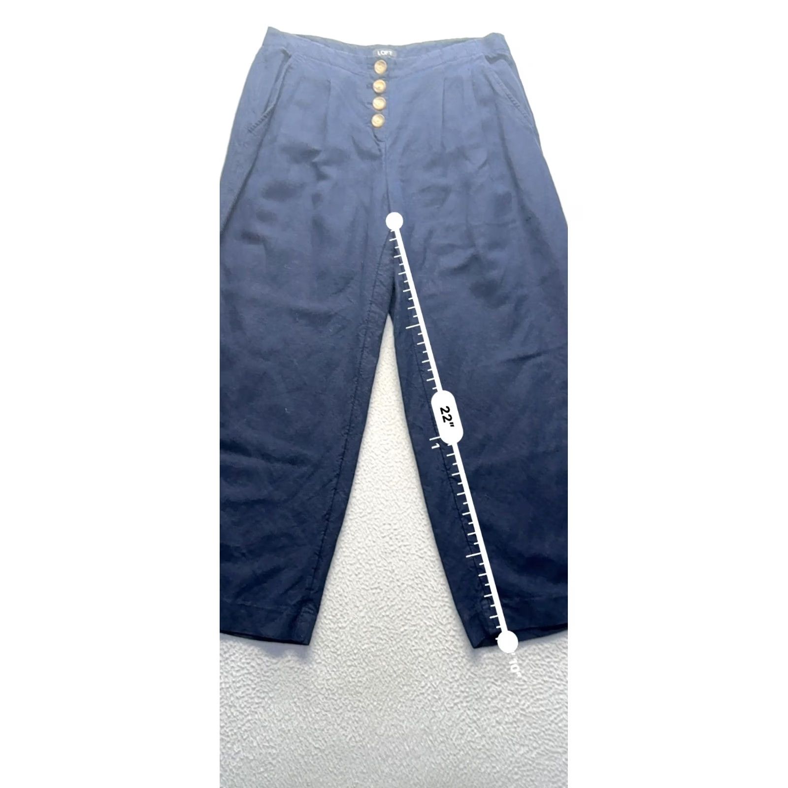 Loft Loft Navy Wide-Leg Pants With Button Fly Women's S 22" Inseam Linen Blend Cropped Summer Casual Size 28" / US 6 / IT 42 - 5 Thumbnail