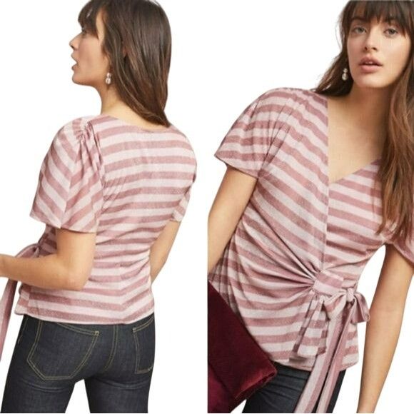 Anthropologie × Eva Franco Anthropologie Eva Franco Streetwater Wrap Top Striped Pink S Size S / US 4 / IT 40 - 1 Thumbnail