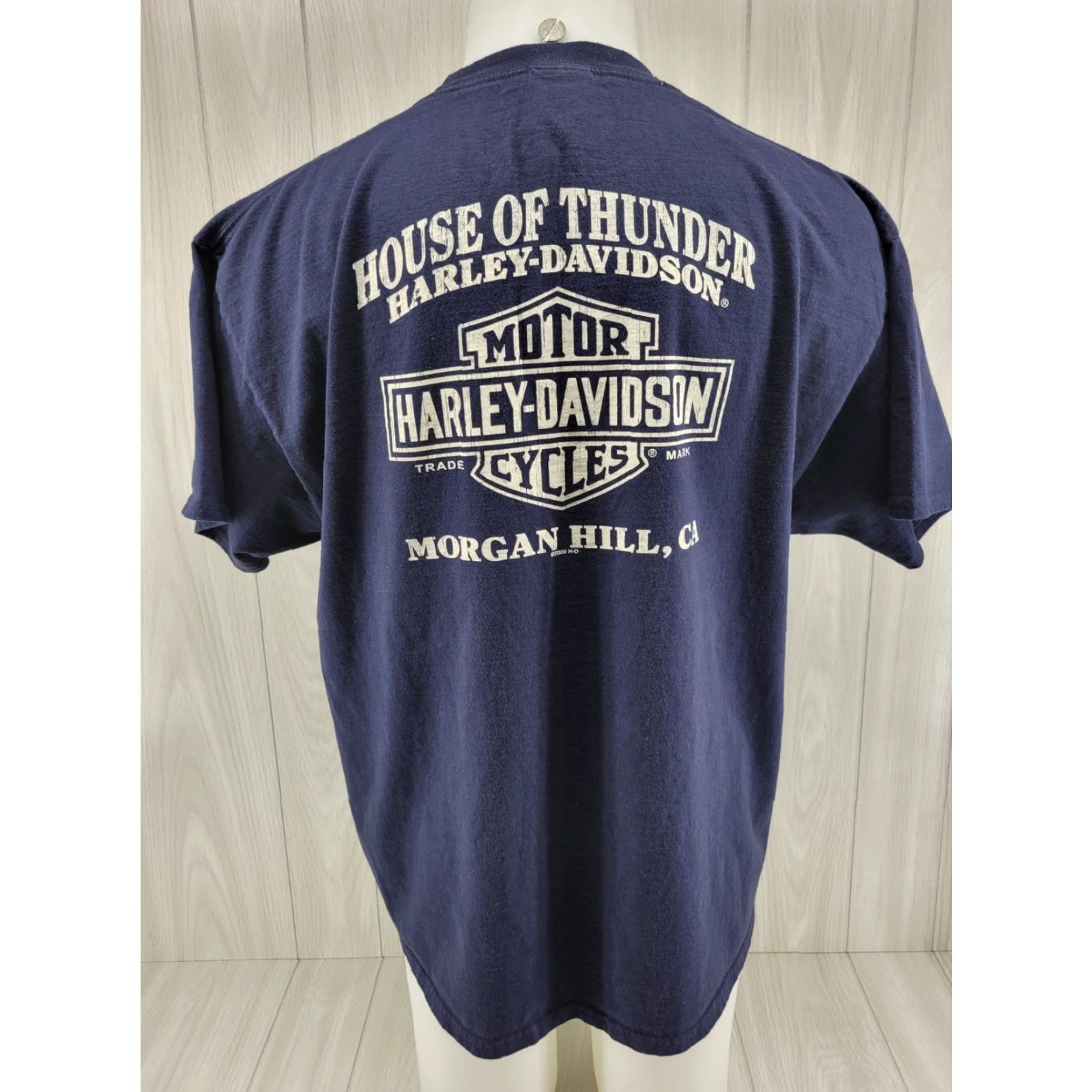 Harley Davidson Harley-Davidson T Shirt Harley-Davidson House Of Thunder Mens XL Crew Neck Short Sleeve Blue 90s Motorcycle Biker Graphic Print Size US XL / EU 56 / 4 - 6 Thumbnail
