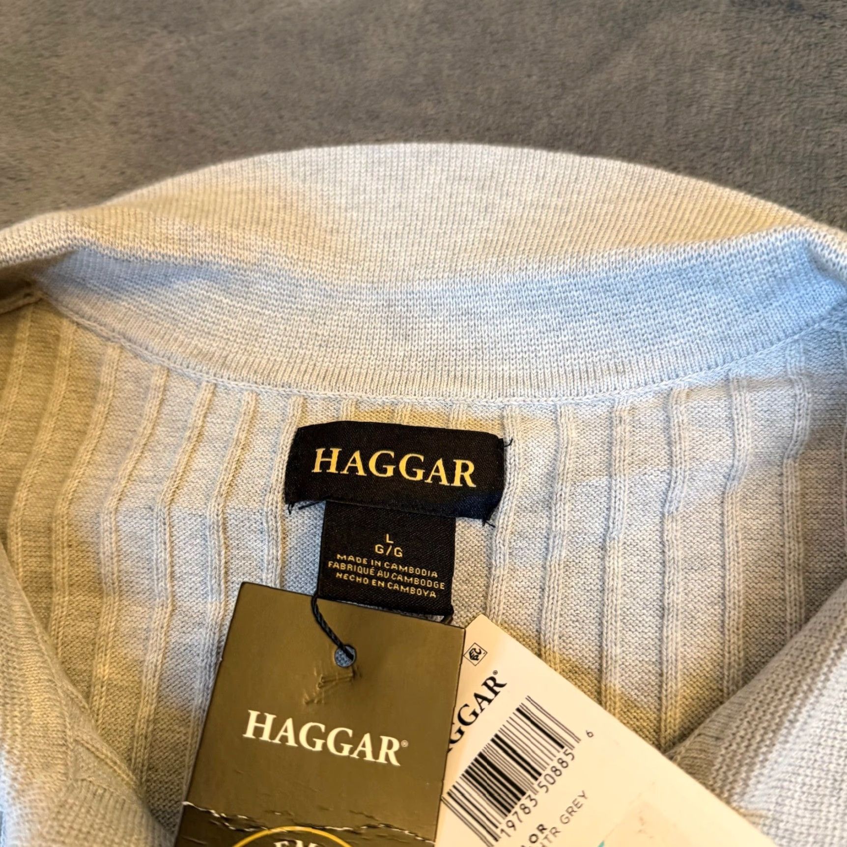 Haggar VINTAGE Haggar HF10187 Polo Shirt Ribbed Knit V-Neck Grey Mens Large NWT Size US L / EU 52-54 / 3 - 3 Thumbnail