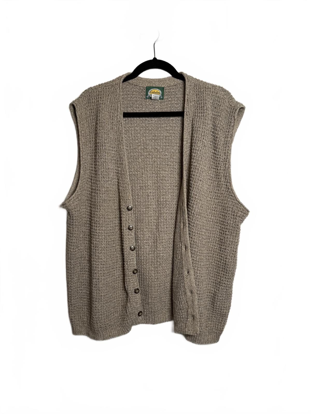 Cabelas Mens knit sweater vest classic neutral taupe color Size US M / EU 48-50 / 2 - 1 Thumbnail