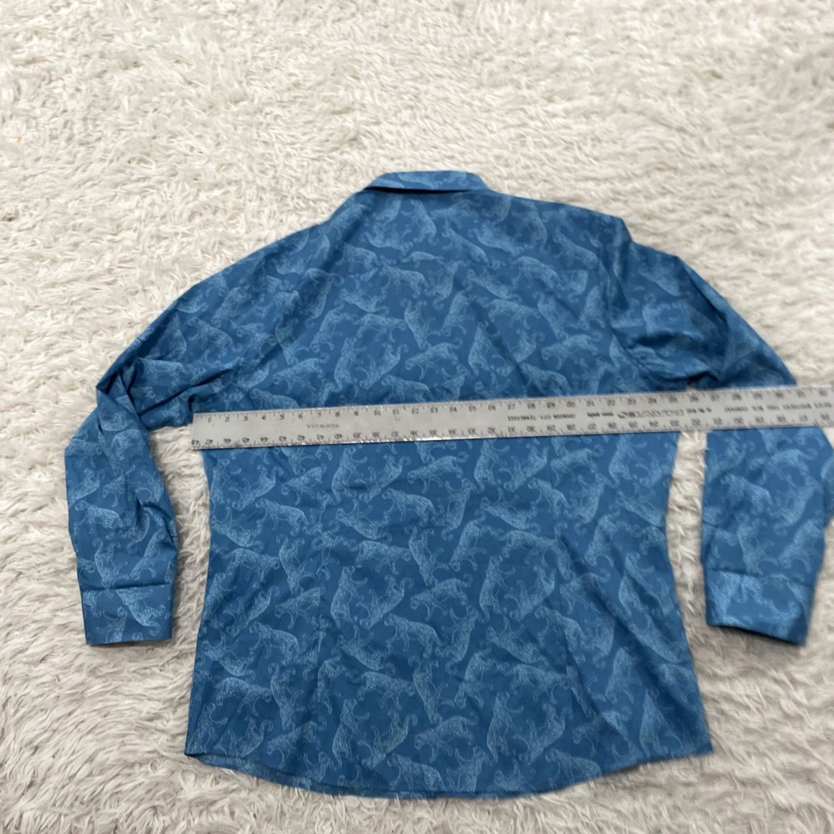 Bar III BAR III JAGUAR Dress Shirt Men XL 17 17.5 Teal Blue Cat Print Button Shirt 50" Size 46R - 6 Thumbnail