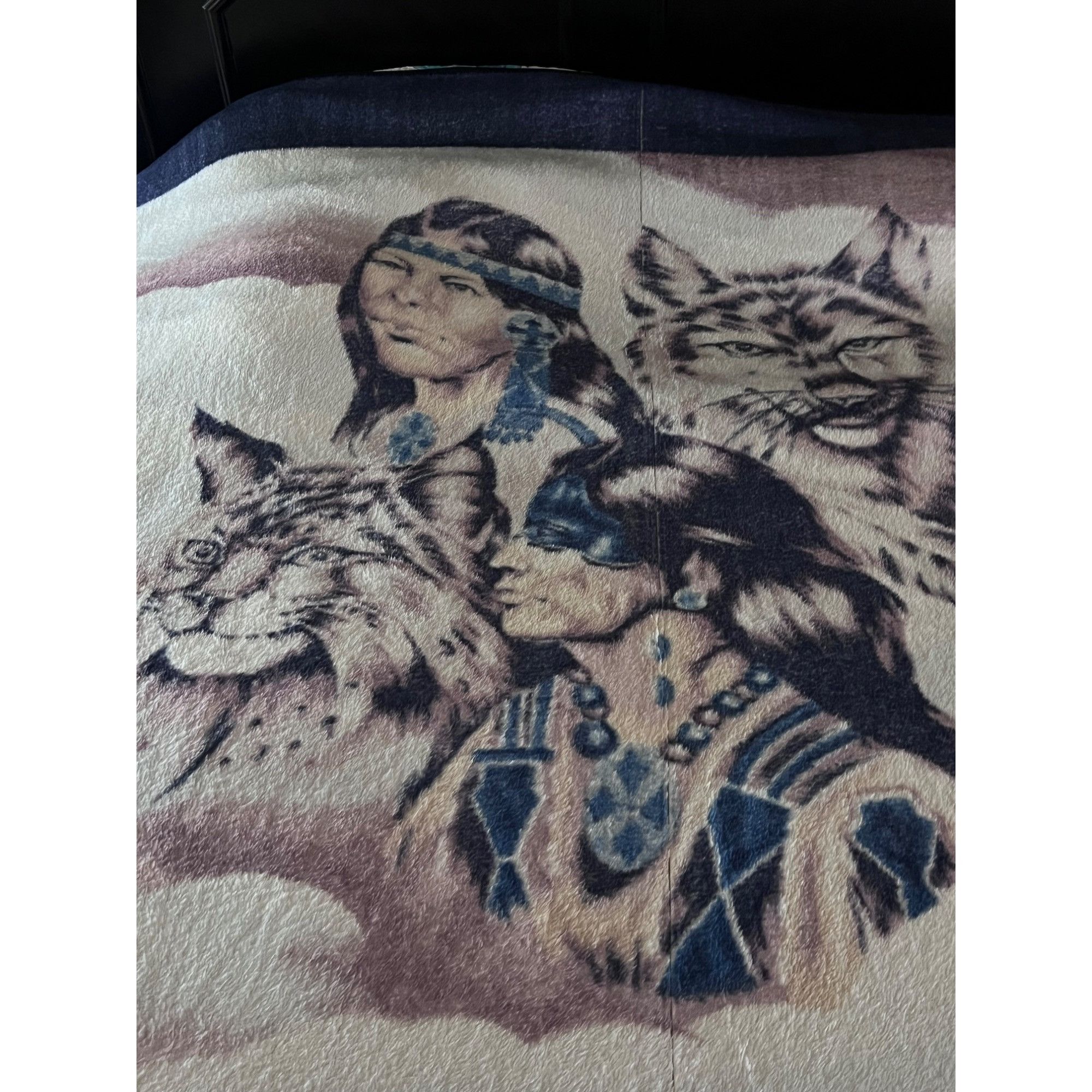 Vintage Native American Indian Reversible Plush Heavy Large Blanket Size ONE SIZE - 6 Thumbnail