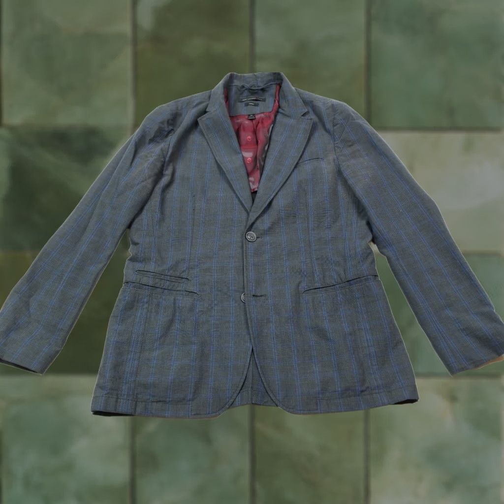 John Varvatos VINTAGE John Varvatos USA Luxe Blazer Mens 38 Gray Blue Plaid Two-Button Slim Fit Size 38R - 1 Thumbnail