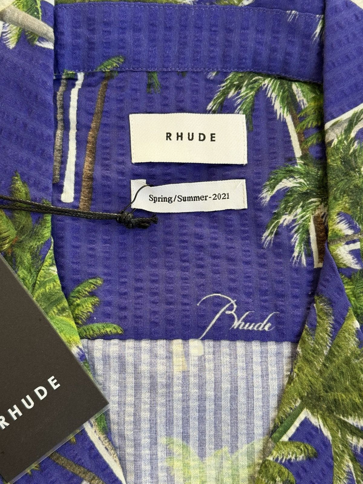 Rhude RHUDE SEARSUCKER HAWAIIAN BLUE/GREEN BUTTON-UP SHIRT Size L Size US L / EU 52-54 / 3 - 11 Thumbnail