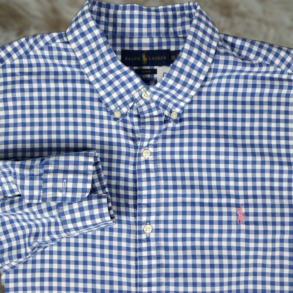Ralph Lauren Ralph Lauren Shirt Mens 2XL Blue Check Slim Fit Pony Button Up Long Sleeve - Button-Down Collar - Classic American Preppy Style Size US XXL / EU 58 / 5 - 1 Thumbnail