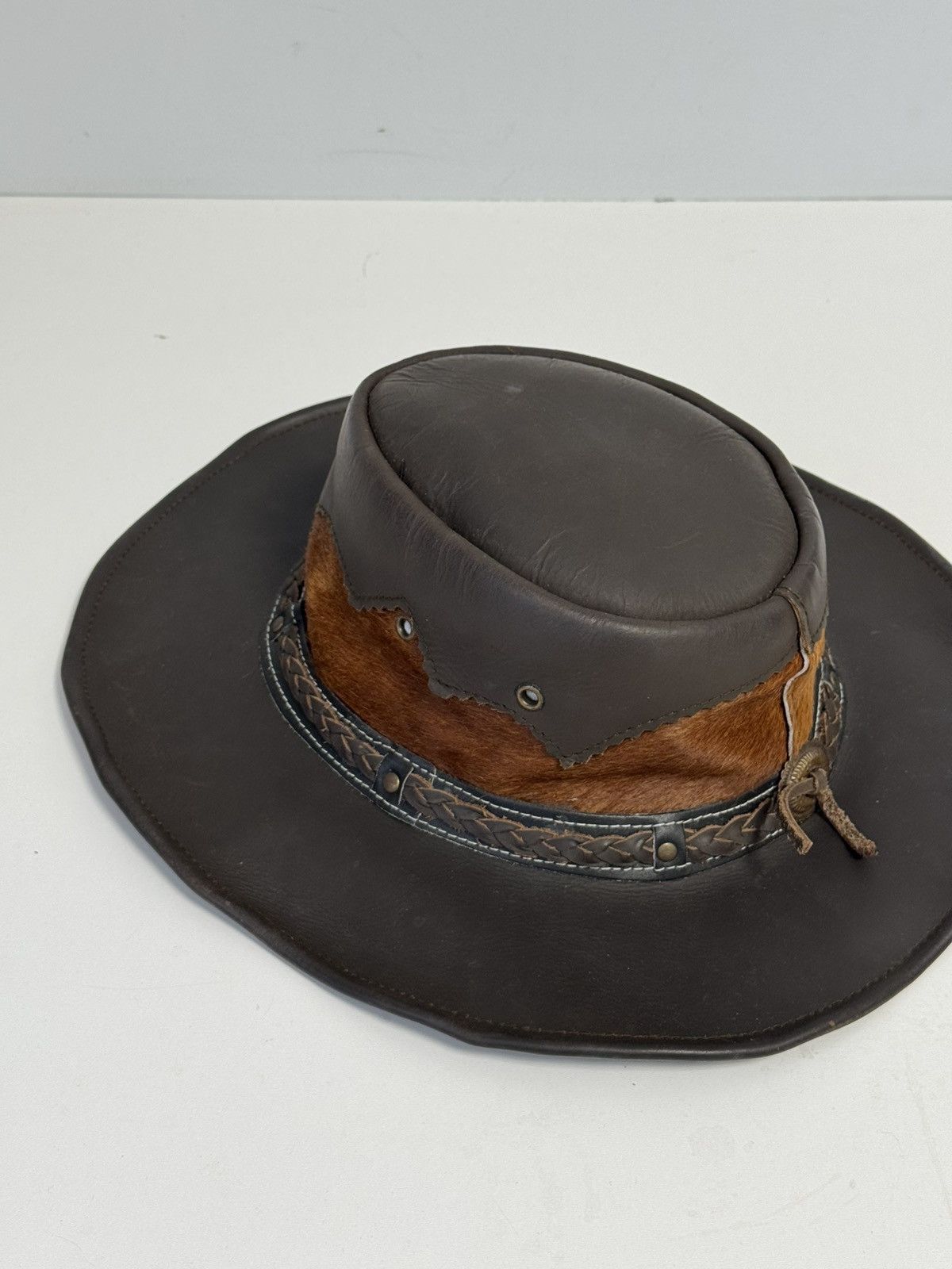 Other Kanga-Rou Brown Leather Outback Hat Vintage Australian Style Size ONE SIZE - 8 Thumbnail