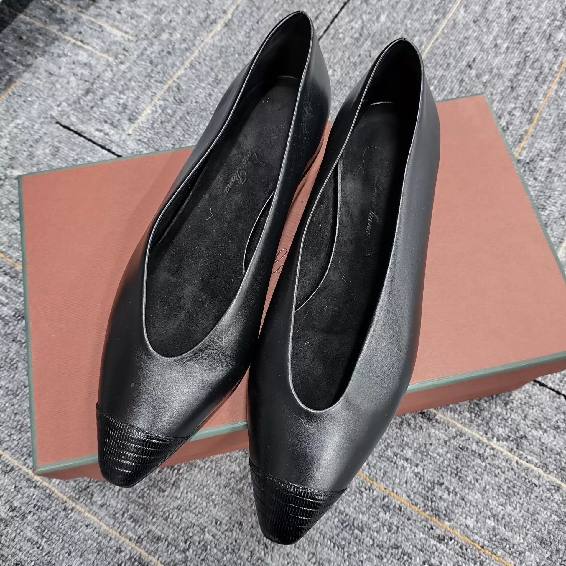 Loro Piana LP Lambskin Croc-Embossed Black Flats EU 36 Size US 5.5 / IT 35.5 - 2 Thumbnail