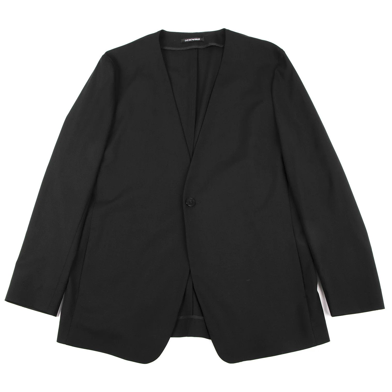 Emporio Armani Wool 1-Button No-Collar Jacket in Black Size 48 Size US M / EU 48-50 / 2 - 1 Thumbnail